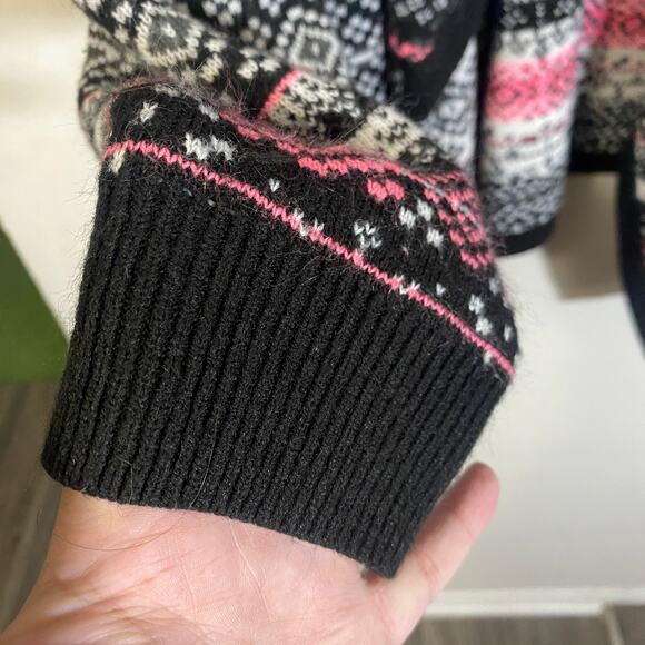 Torrid Fair Isle Open Front Knit Draped Cardigan Black White Pink Sz 3X - Picture 5 of 10